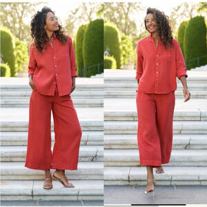 Frank & Eileen Tuscany Getaway Set Washed‎ Italian Linen Summer Red Size XS